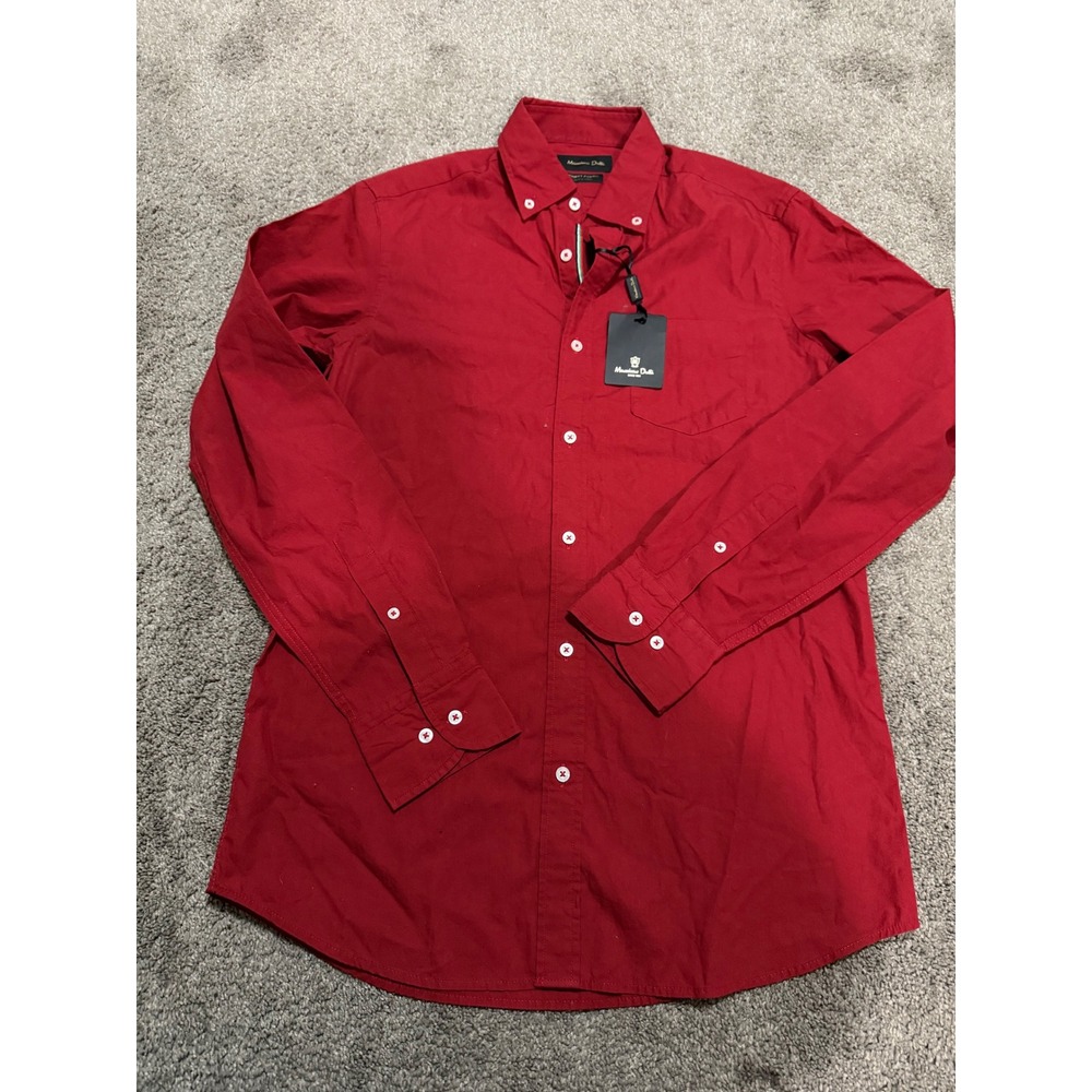 Massimo Dutti Men's Red Finest‎ Fabric Button Down Long Sleeve Shirt